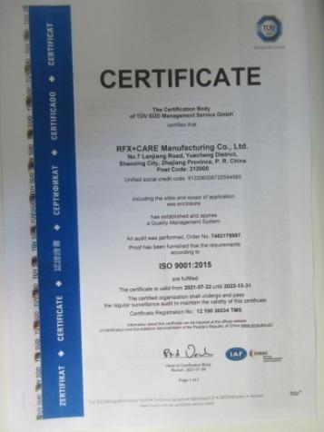 ISO9001 - Rfx And Care Manufacturing Co., Ltd.