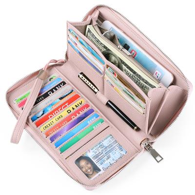 China RFID Ladies Travel Purse Zipper Around Wristlet Clutch Wallet Blocking PU Leather Women Wallet Along for sale