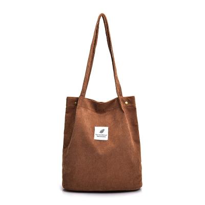 China Reusable Eco Grocery Shopping Bag Corduroy Canvas Women Fashion Cloth Shoulder Bag Female Environmental Storage Handbag Foldable Grocery Totes for sale