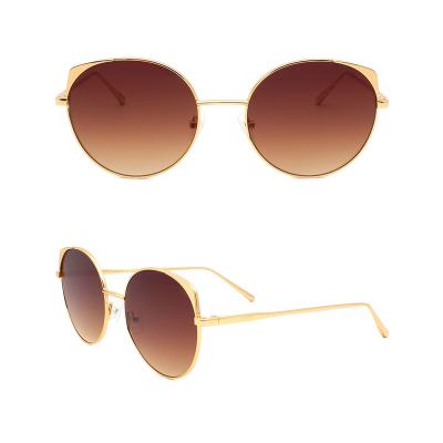 China Round high quality full frame gold women classic round shape metal sunglasses custom logo for sale