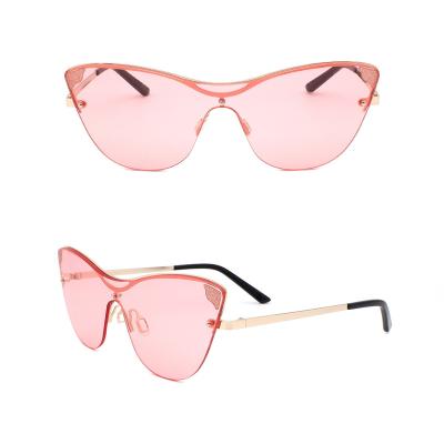 China Cat Eye high quality fashion cat eye half frame one-pieces lens womens metal sunglasses 2022 for sale