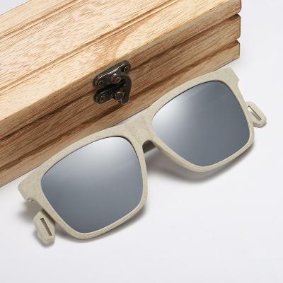 China Pilot Nature Recycle Raw Material Wheat Straw Frame Polarized TAC Mirrored Lens Vintage Square Full Frame Sunglasses for sale