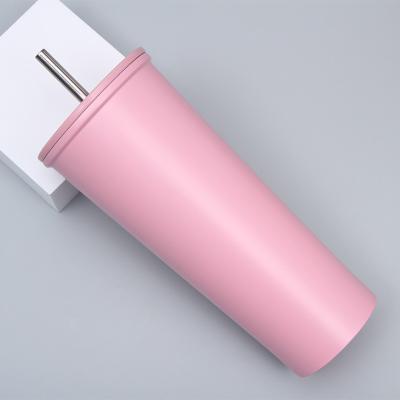 China Shanghai Crafter Stainless Steel Travel Mug Stocked Mug with Straw, Custom Double Wall Straw Drinking Tumbler 500ml 450ml for sale