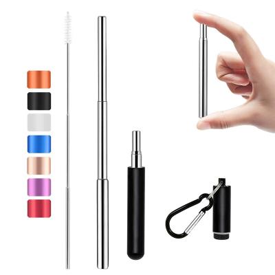 China Eco-Friendly Silver Color 304 Stainless Steel Portable Green Retractable Telescopic Folding Metal Reusable Drinking Straws For for sale