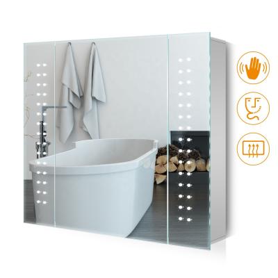 China Modern Illuminated Bathroom LED Mirror Cabinet With Demister And Shaver Socket for sale