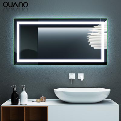 China Illuminated Modern Rectangular LED Bathroom Mirror With Shaver Outlet for sale