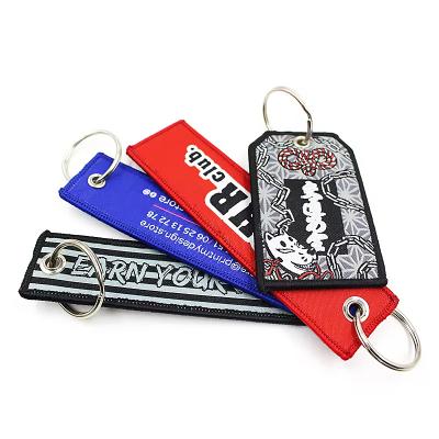 China Personalized Blank Custom Logo Embroidery Fabric woven Keyring Key Fob Key tag Airplane Jet tag Embroidered Airline keyc for sale