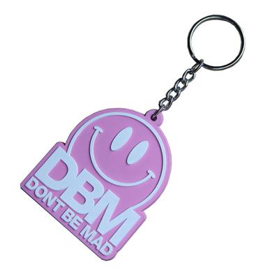 China Smile Face Custom Rubber Keychain Merrowed Borders For  Promotion Gift for sale