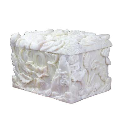 China Customization Hand-carved Lantian jade cinerary casket natural Lantian jade solid wood coffin for sale