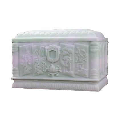 China Customization Natural jade White marble cinerary casket old life box urn plus coffin for sale