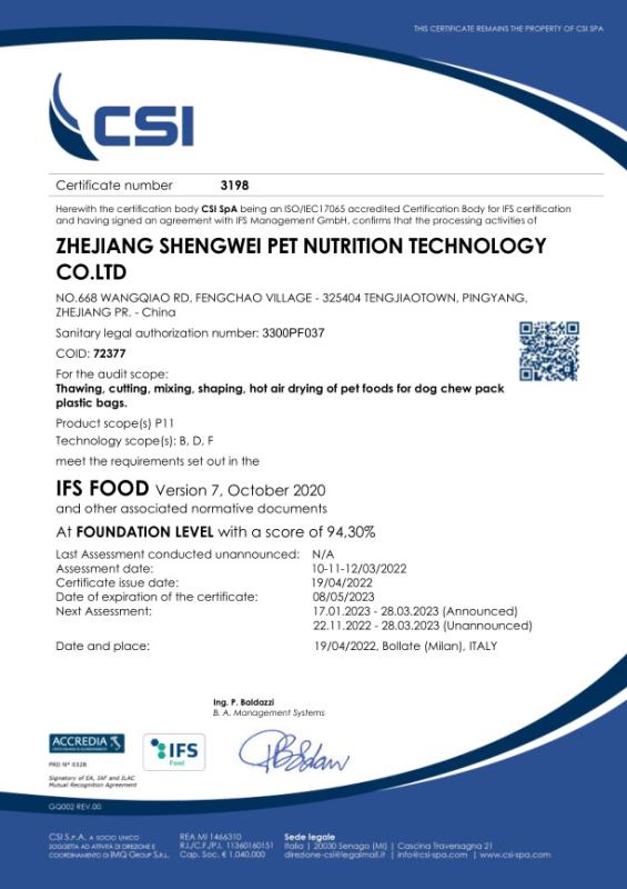 IFS - Zhejiang Shengwei Pet Nutrition Technology Co., Ltd.