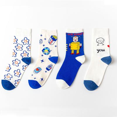 China Designer QUICK DRY hot sale famous brands bule color cute cartoon girl socks for sale