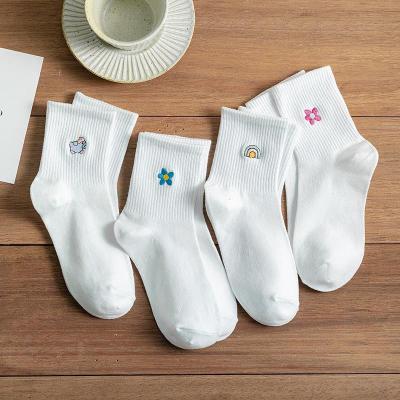 China Embroidery logo crew designer plain color women socks QUICK DRY custom made for sale