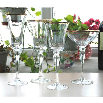 China Wholesale Gold Gorgeous Artificial Rim Optical Wine Glass Transparent Rim Gold Goblet for sale