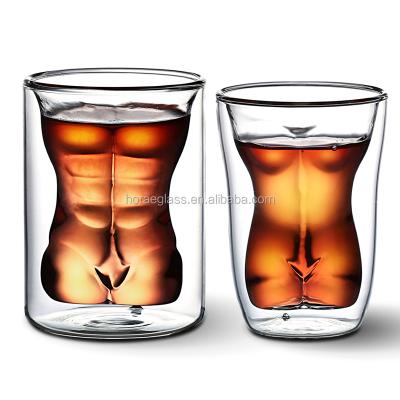 China Sustainable Lady Form Heat Resistant Double Wall Glass Cup Borosilicate Glass Mug Manufacturer for sale