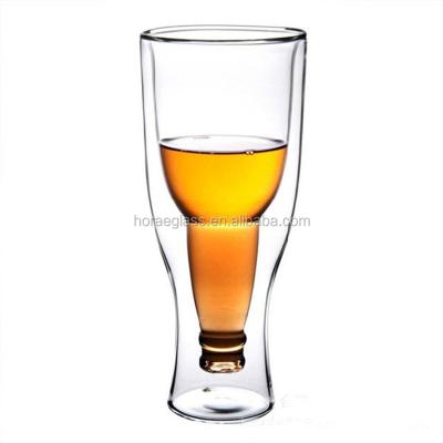 China Handmade Borosilicate Glass Bottle Beer Glass Double Walled Upside Down Mugs Eco-friendly Sustainable for sale