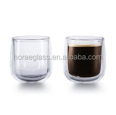 China Hand Made Borosilicate Double Wall Color Blown Glass Transparent Changing Glass Cup Mouth Viable High Glass Ball for sale