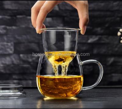 China Eco-friendly Heat Resistant Glass Filtering Thicker Tea Cup Flower Tea Cup With Handle for sale