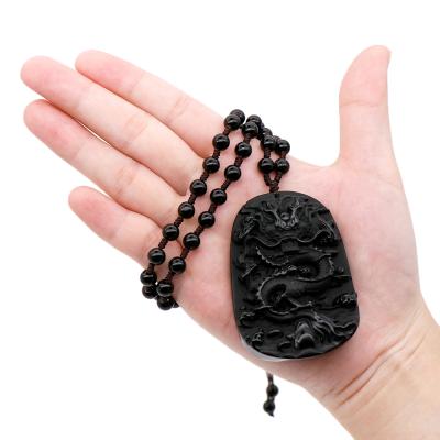 China Wholesale Environmentally Friendly Gold Dragon Jewelry Obsidian Jade Phoenix Necklace Running Pendant Chain For Men for sale