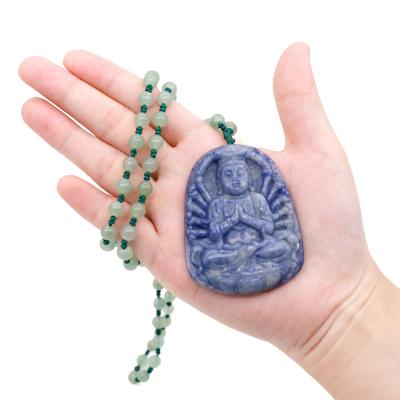 China Wholesale Natural Ladies CZ Jade Buddha Pendant Necklace Blue Agate Jewelry From INS Environmental Friendly Factory for sale