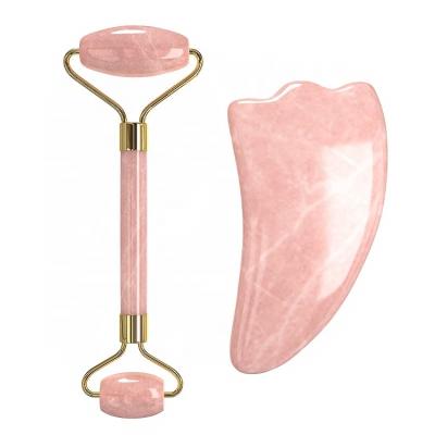 China Hot Selling Face Lifting Face Jade Stone Cold Natural Crystal Anti Aging Rose Quartz Jade Roller Natural for sale