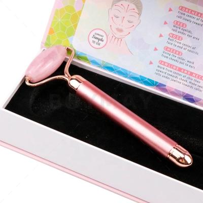 China Face Success Stick Jade Vibrating Face Roller Rose Gold T-shape Anti Aging Quartz Vibration Roller for sale