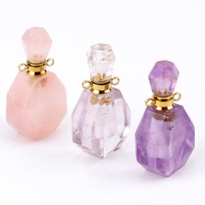 China China Luxury Gemstone Crystal Bottle Oil Perfume Mini Amethyst or Rose Quartz Necklace Diffuser Crystal Necklace for sale