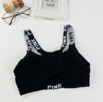 China Antibacterial Cheapest Factory Price Mesh And Elastic Band Lettered Printing Yoga Bra for sale