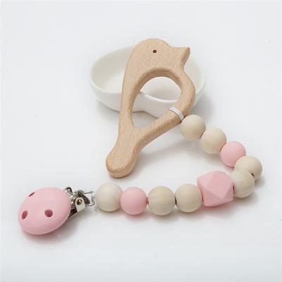 China Toy Baby Products High Quality Soft Wooden Pacifier Clips Baby Pacifier Wooden Chew Clip for sale