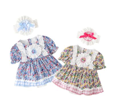 China Cotton 2021 Summer New Cotton Baby Romper Lolita Floral Cloth Rising One Piece Romper With Headband for sale