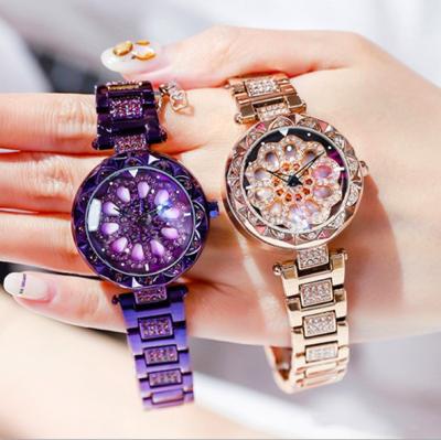 China Luxury Rhinestone Automatic Date 2019 Women Watches Rotating Dial Crystal Quartz Watch Ladies Wristwatches Bracelet for sale