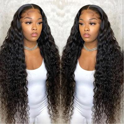 China Yaki 250% Density Brazilian Hair Curly Deep Wave 13*4 Lace Front Wigs Glueless Full Hd Hair Lace Front Wig for sale