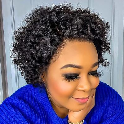 China Jerry Curl Pixie Cut Wig Short Water Wave Hair Wigs Lace Front Wig For Women for sale