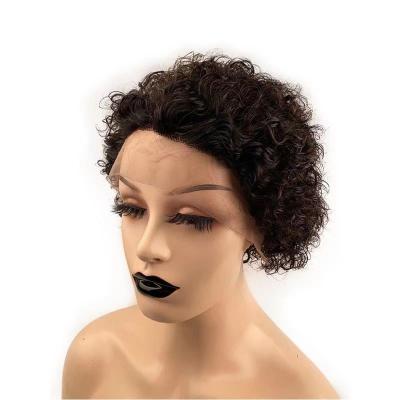 China Jerry Curl Natural Black Short Curly Pixie Wig, Brazilian Cuticle Aligned Raw Virgin Hair Pixie Cut Lace Front Human Hair Wigs for sale