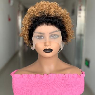 China Yaki Cheap Wholesale Blonde 99j Color 8 inch Curly Bob Brazilian Perruigue Pixie Cut Weave Short 360 Full Lace Wig Pixie cut wigs for sale