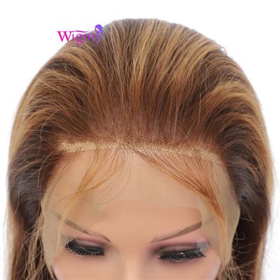 China Honey Blonde Highlight Lace Front 13x4 Full Hair Wigs Piano Color Silky Straight Frontal Hair Wigs for sale