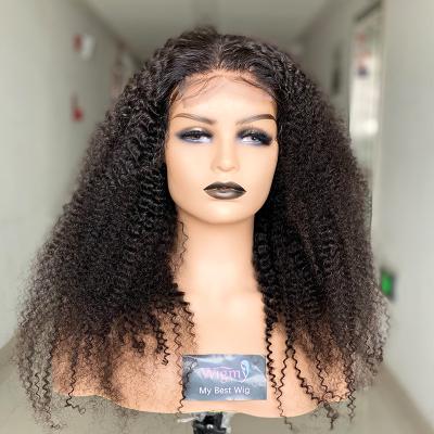 China 200% Curl 4*4 Lace Closure Human Hair Lace Front Human Hair Wigs Natural Kinky Curly Frontal Wigs Brazilian Remy Hair for sale