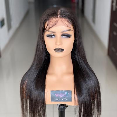 China Silky Straight Indian Wave 200% Density 4 By 4 Straight Lace Closure Wigs 30 Inches Natural Black Hair Color for sale