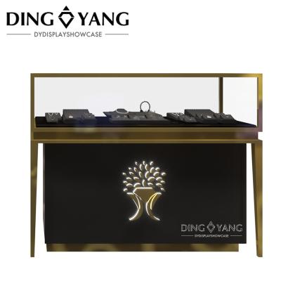 China Strong Survivable Glass Jewellery Display Counter With Logo led lights for sale