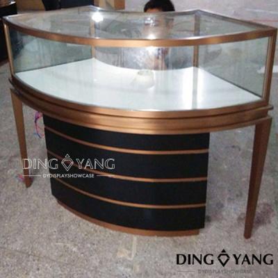 China Custom Rose Gold Curved Jewellery Display Counter Showcase for sale