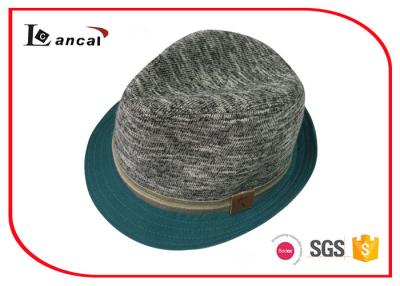 China Canvas Brim Knitted Ladies Trilby Hats With Hatband And Leather Logo for sale