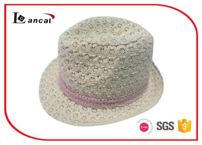 China Pink Crochet Ribbon Waterproof Trilby Hat Felt Fedora Hats For Women for sale