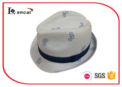 China Bicycle Printing White Cotton Trilby Hat Women With Seamless Splicing Ridded Band for sale