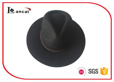 China Classic Black Crushable Felt Hat Dark Brown Braid Ribbon Trim Felt Cowboy Hats For Men for sale