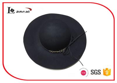 China Packable Wool Felt Hat Metal Chain And Hide Rope , Floppy Hats For Summer for sale