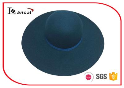 China Peacock Blue Round Felt Hat Ribbed Band Trim Fur Felt Fedora Hats for sale