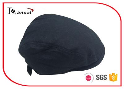 China Mens Cotton Adjustable Black Flat Cap Washable With Polyester Lining for sale