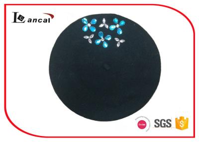 China Sombreros negros Paillettes formado flor colorida de la boina del invierno de las lanas de los adultos en venta