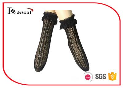 Chine La soie noire sexy de dames cogne le jacquard avec le bord supérieur de dentelle, les chaussettes en nylon des femmes à vendre