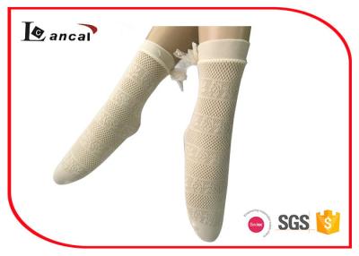 China Lace Bowknot Ladies Silk Socks , Light Cream Womens Nylon Ankle Socks for sale